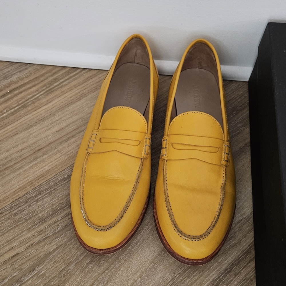 J Crew Leather Penny Loafers in Smoky Mustard, Size 9